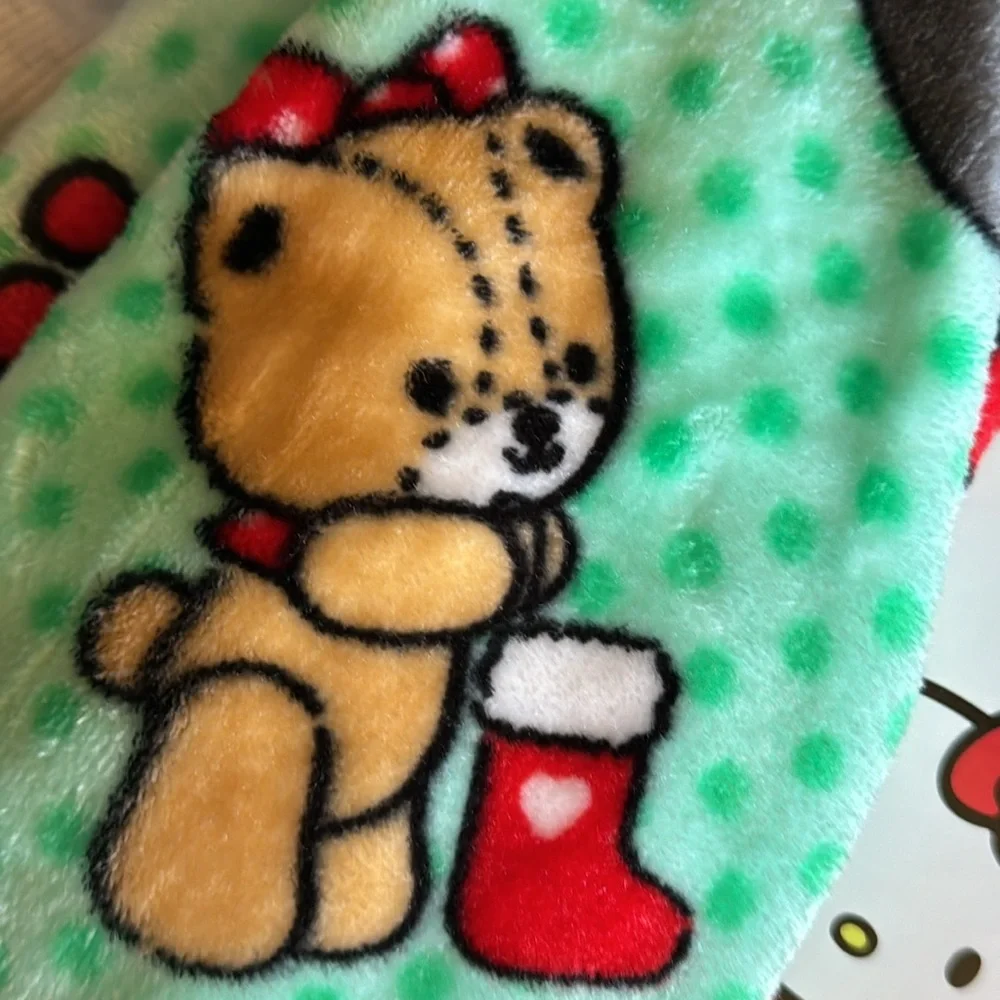 Hello Kitty Christmas Blanket 60x70 Teddy Bear Santa Holiday Throw NWT Soft Plus